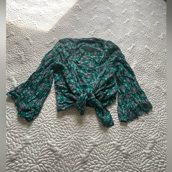 Free People Green Purple Floral Top - Picture 3 of 4